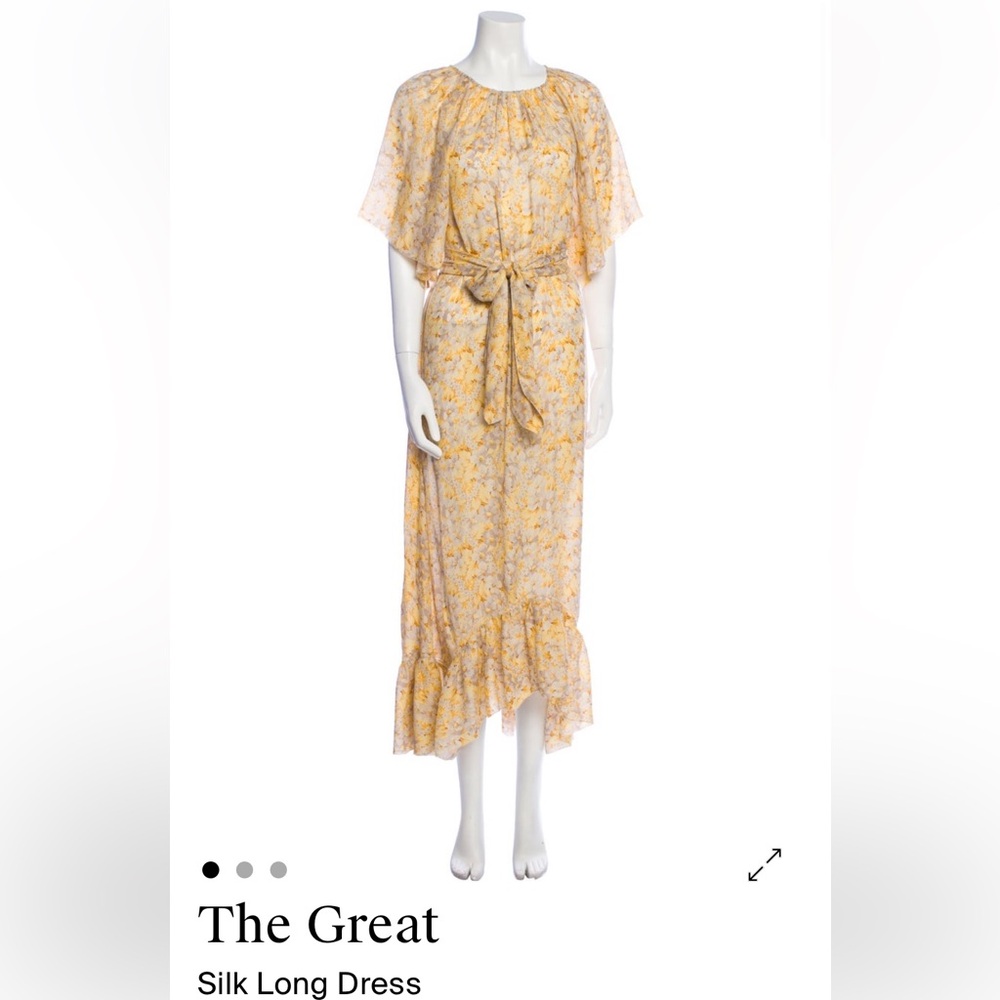 THE GREAT. Silk Yellow Floral Maxi Dress